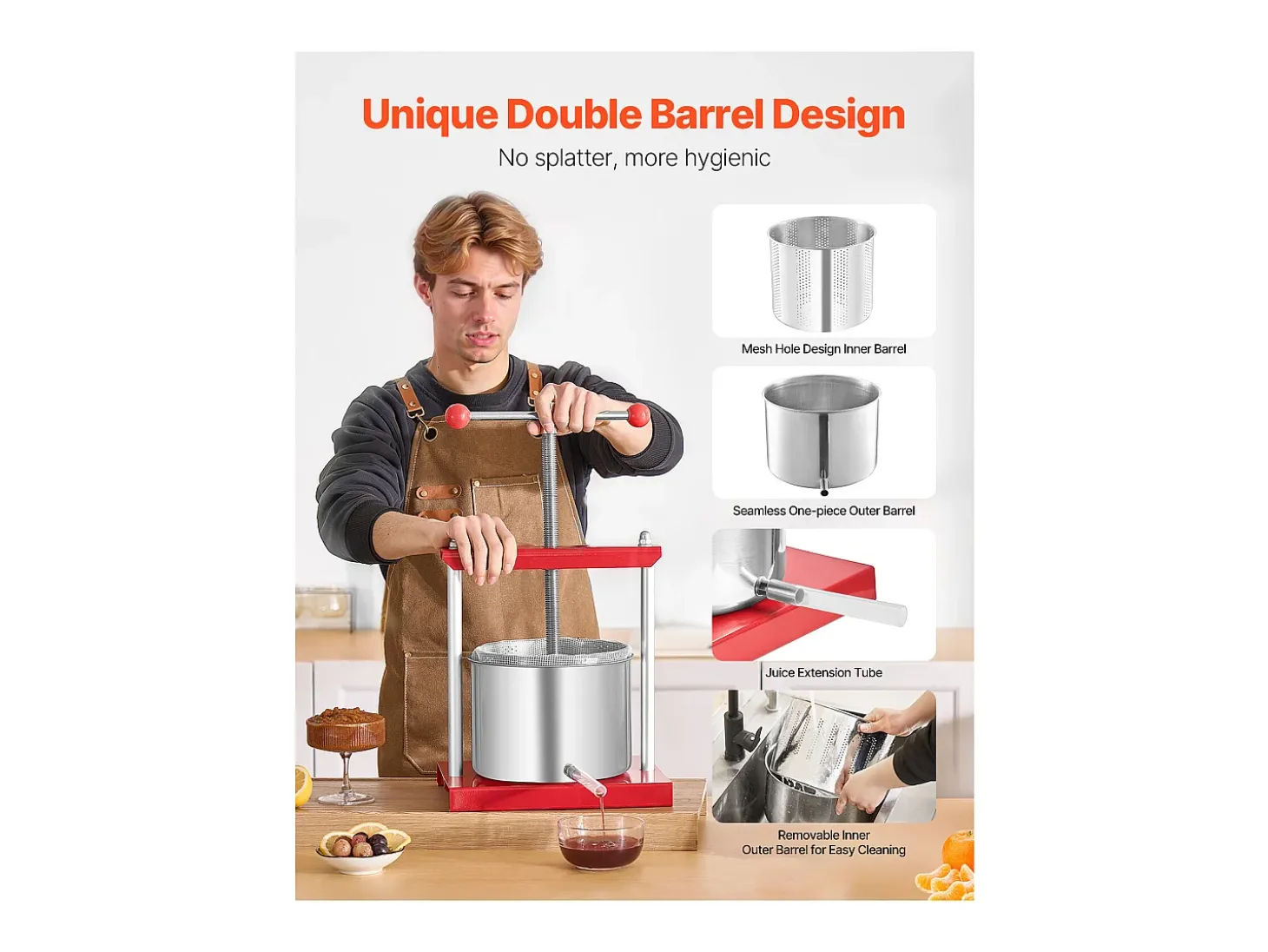 Prensa Manual para Frutas SucceBuy, 6 L, Acero Inoxidable, Cocina, para la Elaboración de Vino
