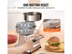 Prensa para Hamburguesas SucceBuy Máquina de Hamburguesas de 15 cm Prensa Comercial Moldeado de Carne Cocina 110 V Acero Inoxidable/Plateado