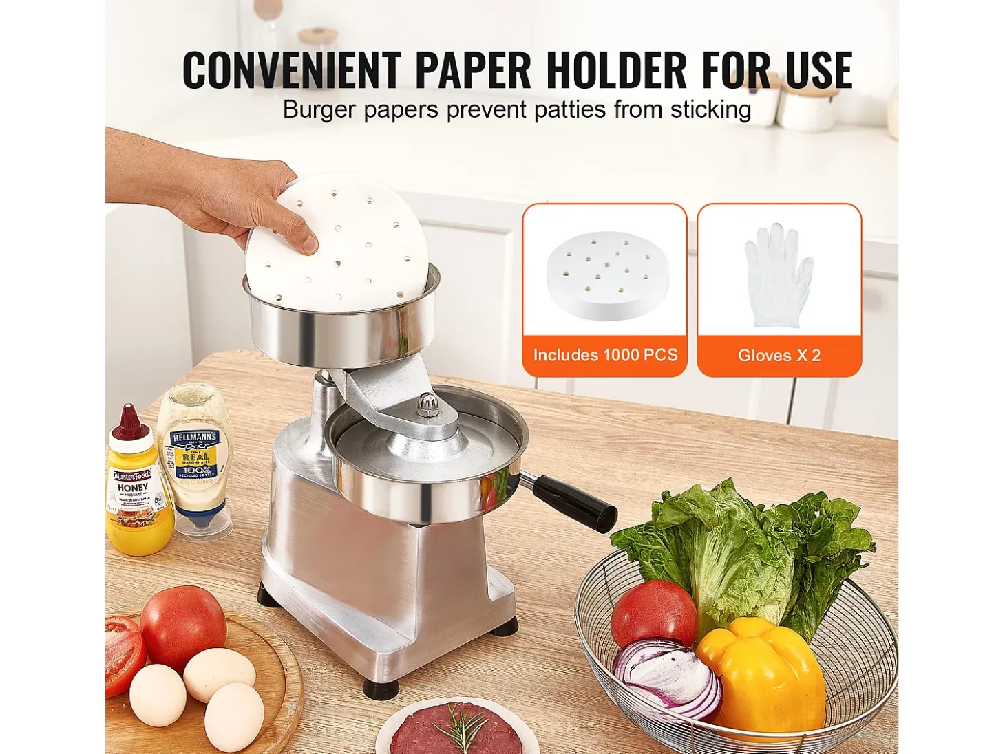 Prensa para Hamburguesas SucceBuy Máquina de Hamburguesas de 15 cm Prensa Comercial Moldeado de Carne Cocina 110 V Acero Inoxidable/Plateado