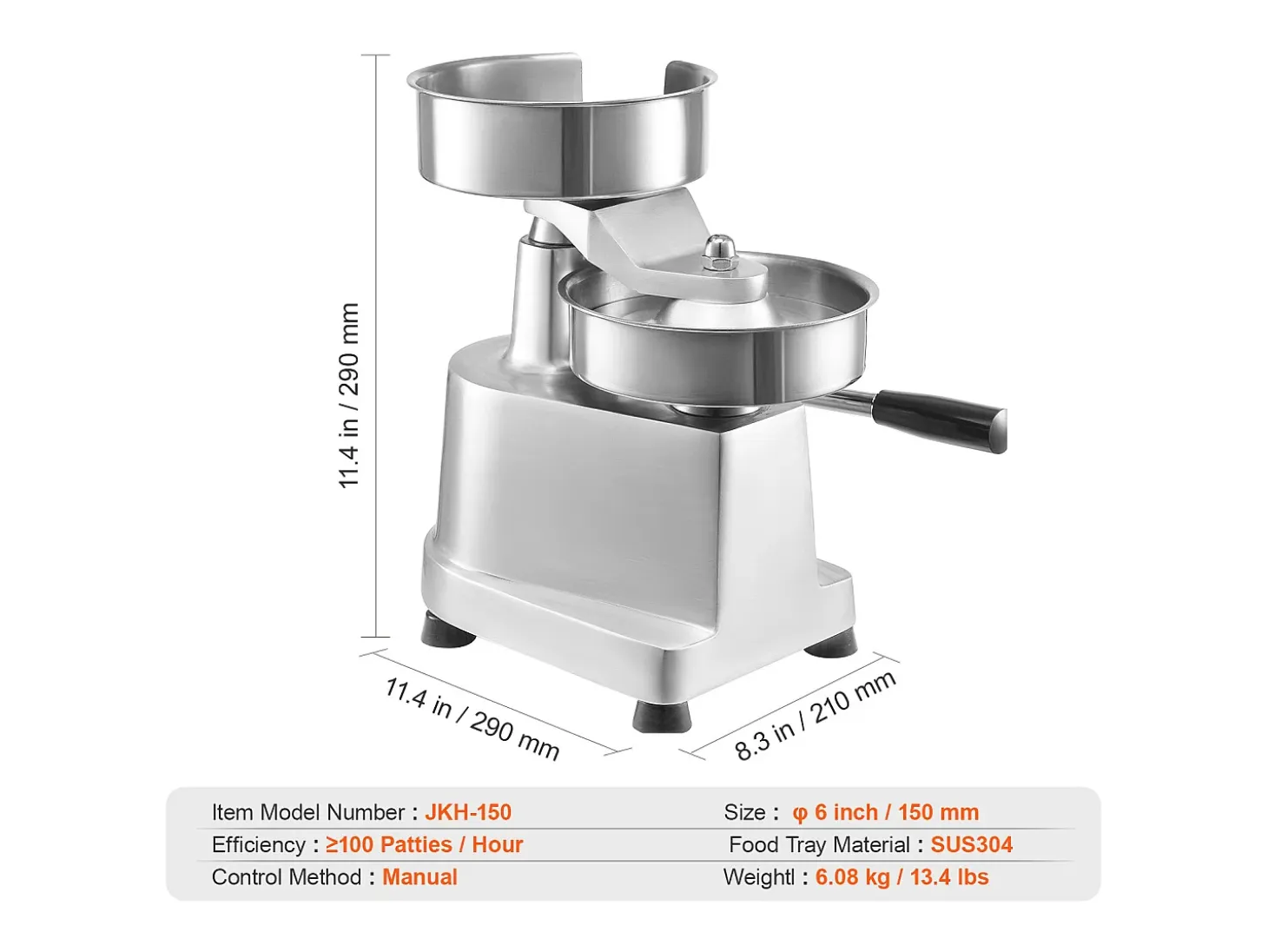 Prensa para Hamburguesas SucceBuy Máquina de Hamburguesas de 15 cm Prensa Comercial Moldeado de Carne Cocina 110 V Acero Inoxidable/Plateado