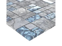 Prolenta Premium - Azulejos de mosaico 22 unidades vidrio gris y azul 30x30 cm