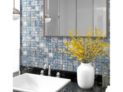 Prolenta Premium - Azulejos de mosaico 22 unidades vidrio gris y azul 30x30 cm