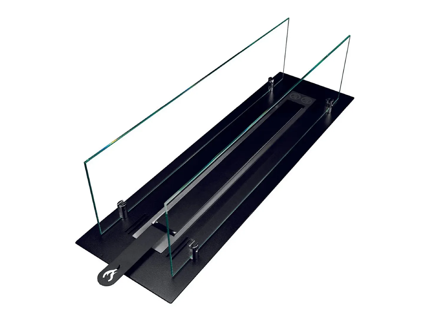 Quemador de chimenea de bioetanol fabricado en acero con cristal de 65 cm.