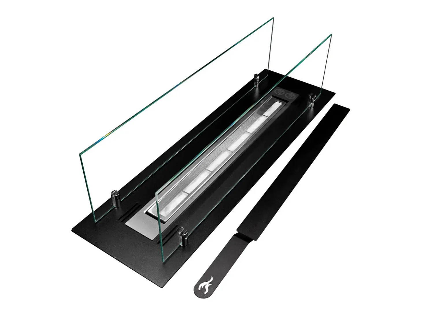 Quemador de chimenea de bioetanol fabricado en acero con cristal de 65 cm.