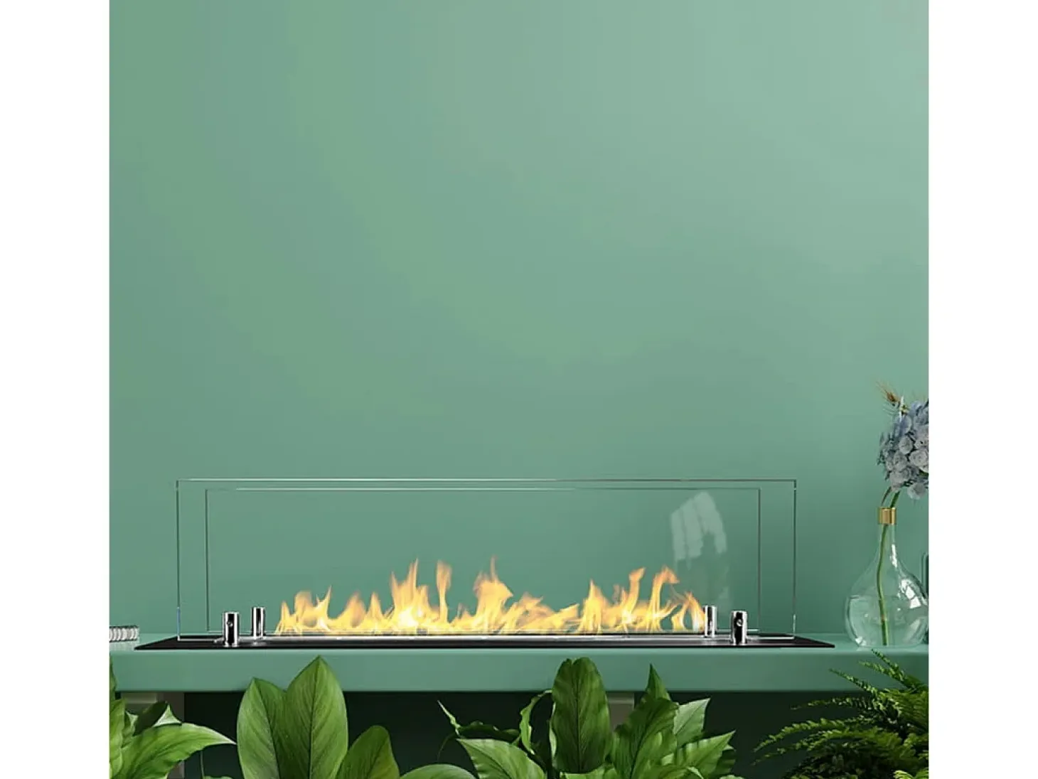 Quemador de chimenea de bioetanol fabricado en acero con cristal de 65 cm.