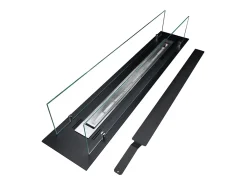 Quemador de chimenea de bioetanol fabricado en acero con cristal de 100 cm.