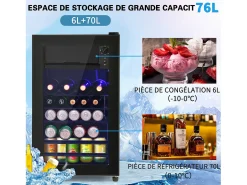 Refrigerador de 76 litros con iluminación LED - Estantes ajustables - Negro