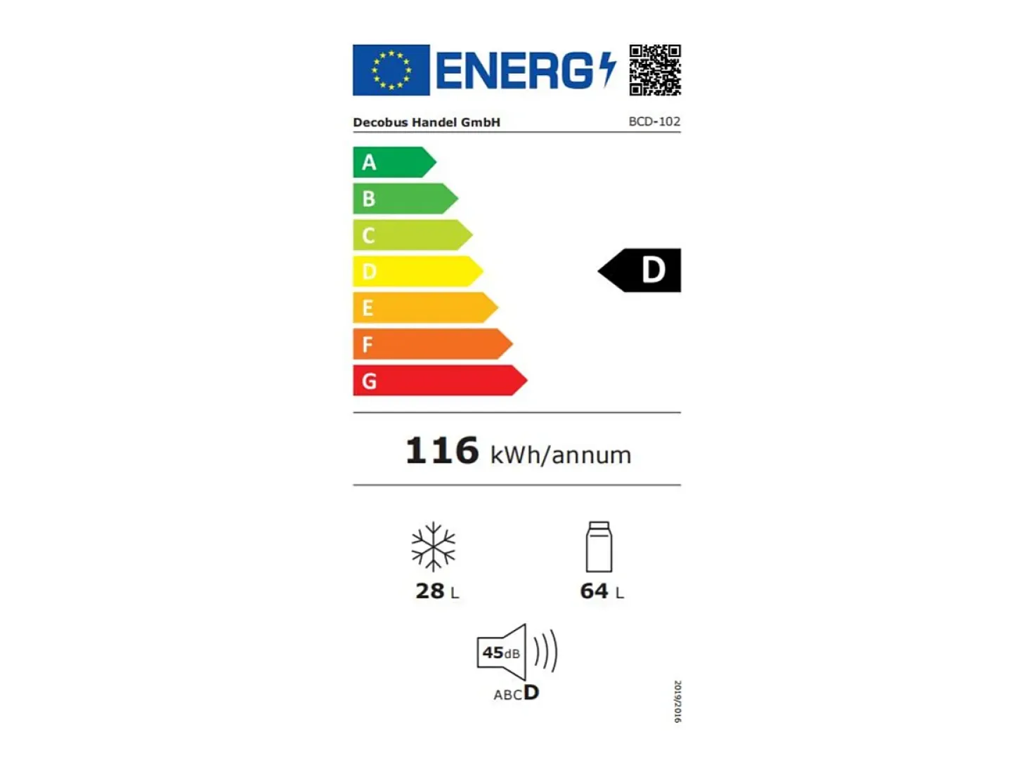 Refrigerador 28L+64L, -27°C~13°C, 116 kWh/año, 45dB, eficiencia energética D, Negro, 41x45.5x105.5cm