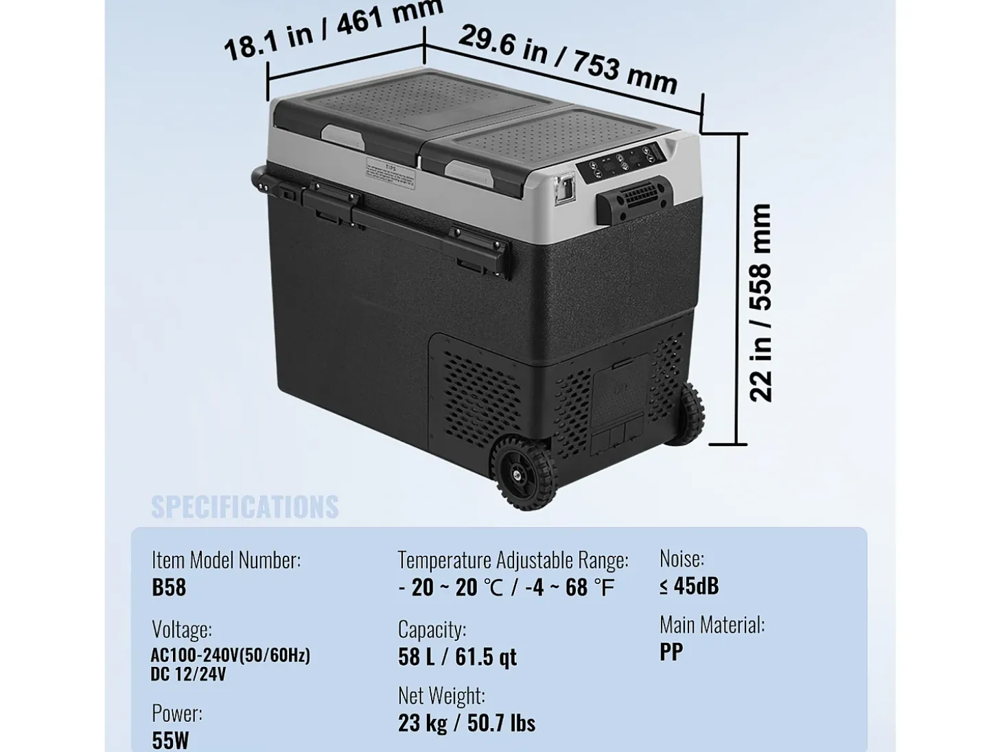 Refrigerador Portátil SucceBuy 58 L, Doble Zona, Refrigerador Congelador para Coche y Casa