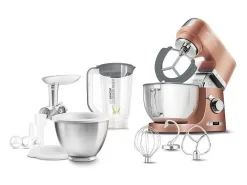 Robot de repostería Sencor STM 7876GD 1000W, bol de acero inoxidable 4,5L, 8 velocidades, pantalla LED, accesorios multifuncionales dorados