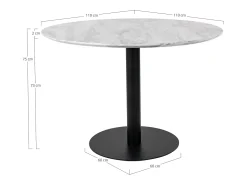 Ronde eettafel PIZA Ø110 – Wit marmereffect en zwarte messing poten