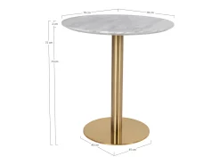 Ronde eettafel PIZA – Wit marmereffect en poten van goudkleurig messing-Diámetro 70 cm