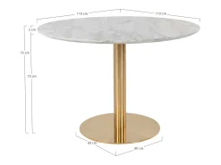 Ronde eettafel PIZA – Wit marmereffect en poten van goudkleurig messing-Diámetro 70 cm