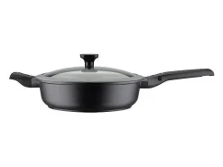 Sartén antiadherente de aluminio Easy Click GSW de 28 cm con tapa de vidrio y asas desmontables, compatible con inducción