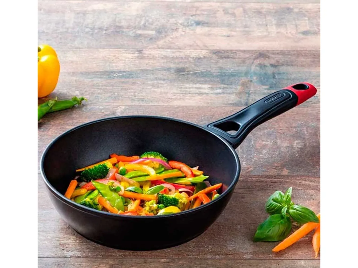Sartén honda Óptima + Pyrex aluminio forjado negro Ø26 cm