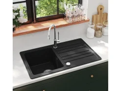 Sesto San Giovanni Fregadero de cocina de granito con un seno y escurridor negro