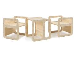 Set 3 sillas madera pino en color natural Montessori.
