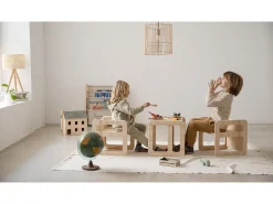 Set 3 sillas madera pino en color natural Montessori.