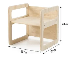 Set 3 sillas madera pino en color natural Montessori.