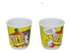 Set cafetera italiana Mini-Express Lichtenstein 100 ml acero inoxidable amarillo + 2 tazas a juego