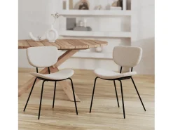 Set de 2 sillas beige en tejido bouclé con patas de metal - Verner
