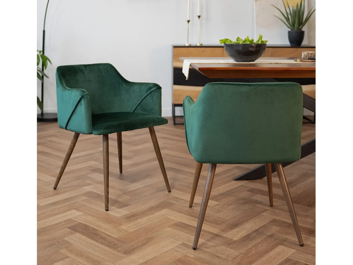 Set de 2 sillas con reposabrazos de terciopelo verde oscuro - Daisy