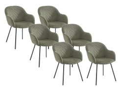 Set de 6 sillas con reposabrazos de pana y metal negro - Kaki - MARENZIA