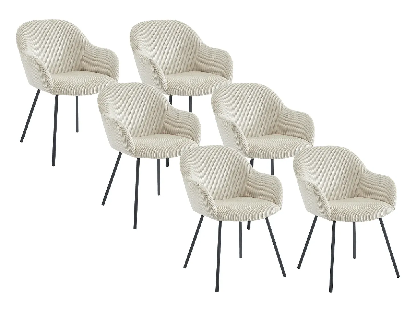 Set de 6 sillas con reposabrazos de pana y metal negro - Beige - MARENZIA