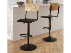 Set de 2 sillas de bar ajustables 60/80 cm en madera clara y negro - Clem