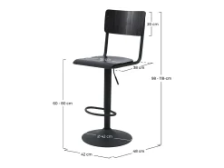 Set de 2 sillas de bar ajustables 60/80 cm en madera negra - Clem