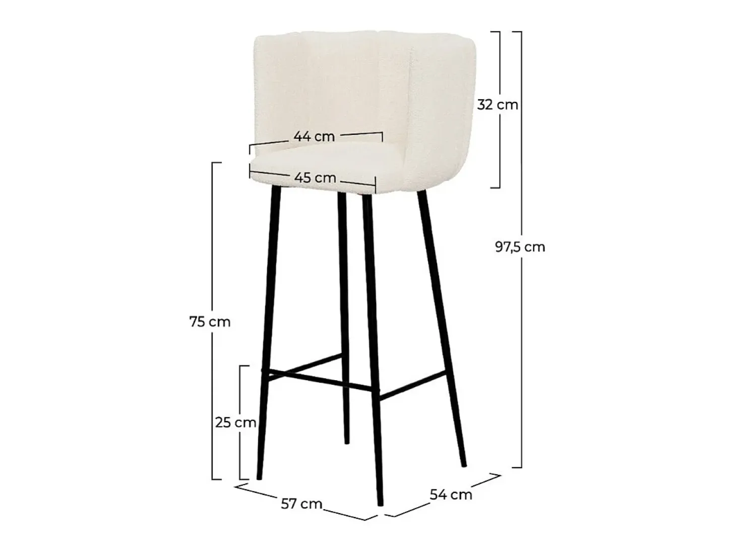 Set de 2 sillas de bar de tela rizada beige 75 cm - Rosy