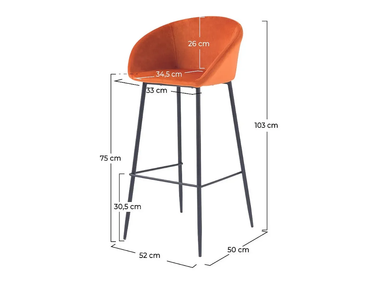 Set de 2 sillas de bar de terciopelo naranja 75 cm - Marquise