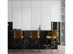 Set de 2 sillas de bar de terciopelo amarillo curry 75 cm - Mazzia