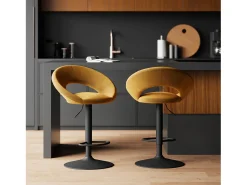Set de 2 sillas de bar en metal negro y terciopelo curry 61/76,5 cm - Cloclo