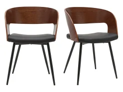 Set de 2 sillas de diseño de nogal oscuro con asiento y metal negro RIFF