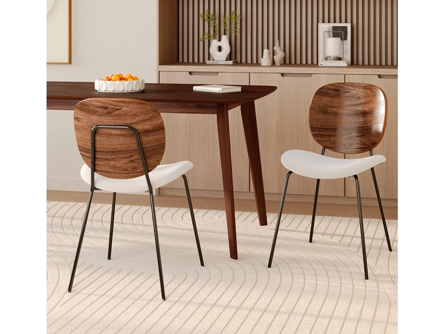 Set de 2 sillas de tela beige jaspeado y madera - Simone