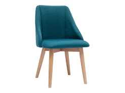 Set de 2 sillas de tela efecto aterciopelado texturizado azul petróleo y madera clara maciza HIGGINS