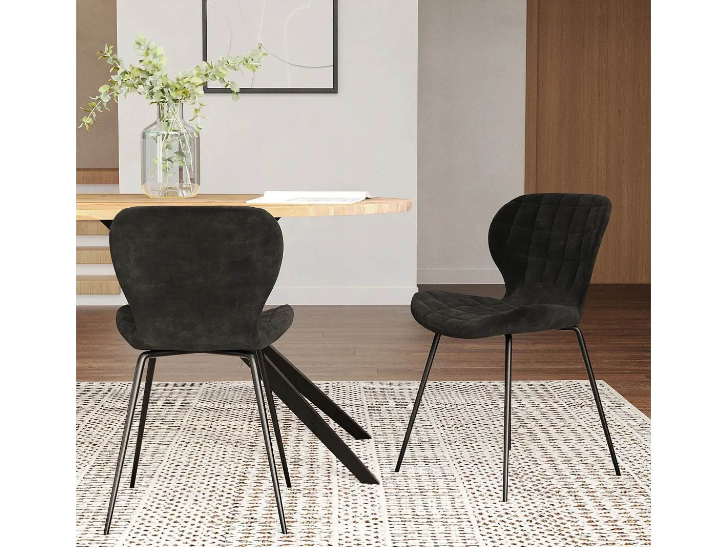 Set de 2 sillas de terciopelo negro 75 cm - Mazzia