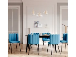 Set de 2 sillas de terciopelo azul con patas de metal negro - Rosy