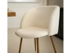 Set de 2 sillas en tejido bouclé beige con patas marrones - Swan