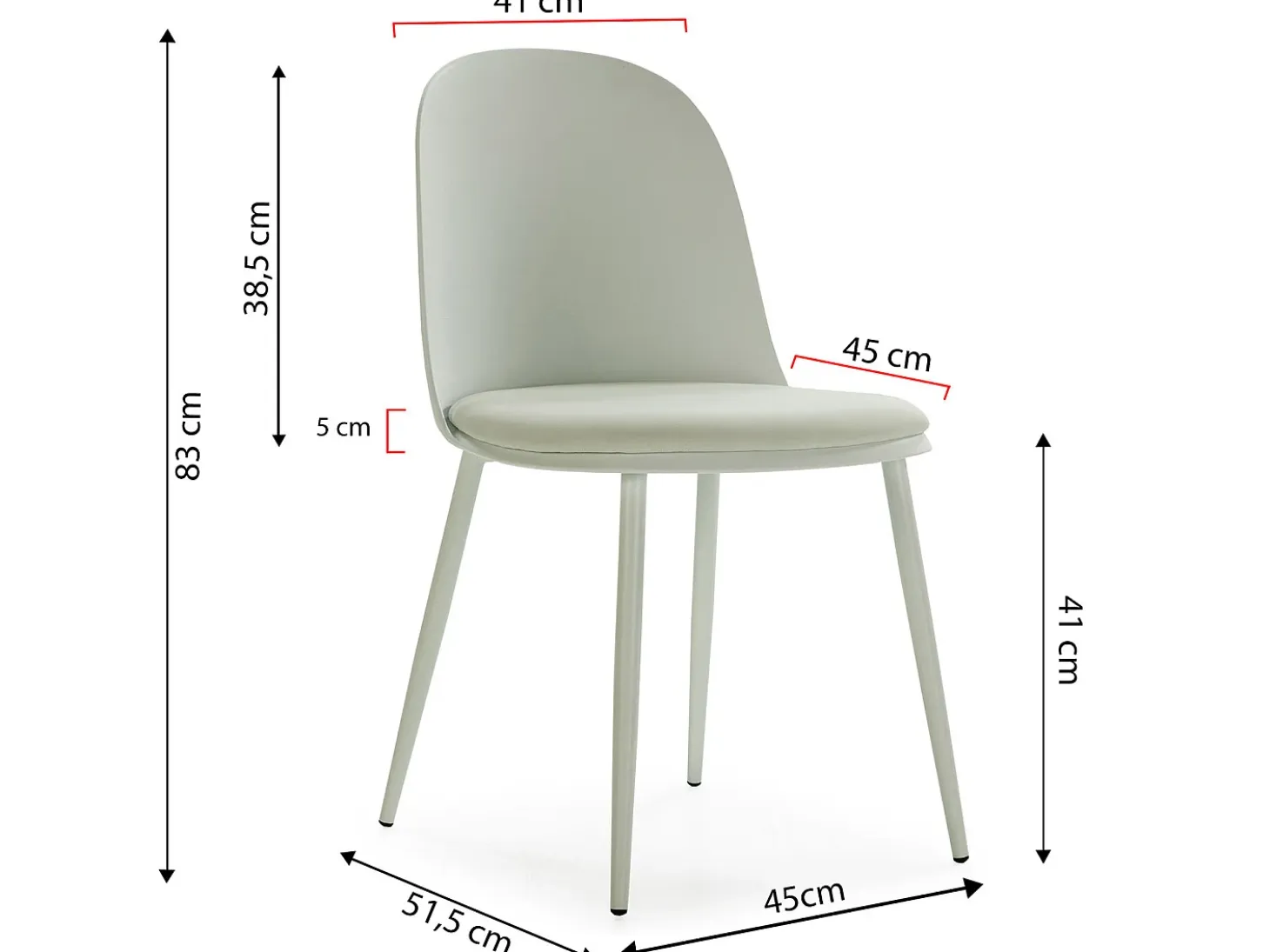 Set de 4 sillas Kana Verde, patas metálicas y asiento tapizado