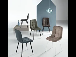 Set de 4 sillas modernas azul suave "Sevilla" estructura en metal barnizado asiento en piel sintética efecto soft touch