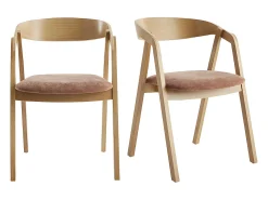 Set de 2 sillas nórdicas apilables de roble macizo y tejido efecto aterciopelado texturizado terracota LOVA