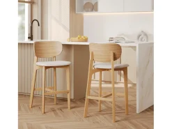 Set de 2 sillas para isla central en madera y tela beige 66 cm - Aria