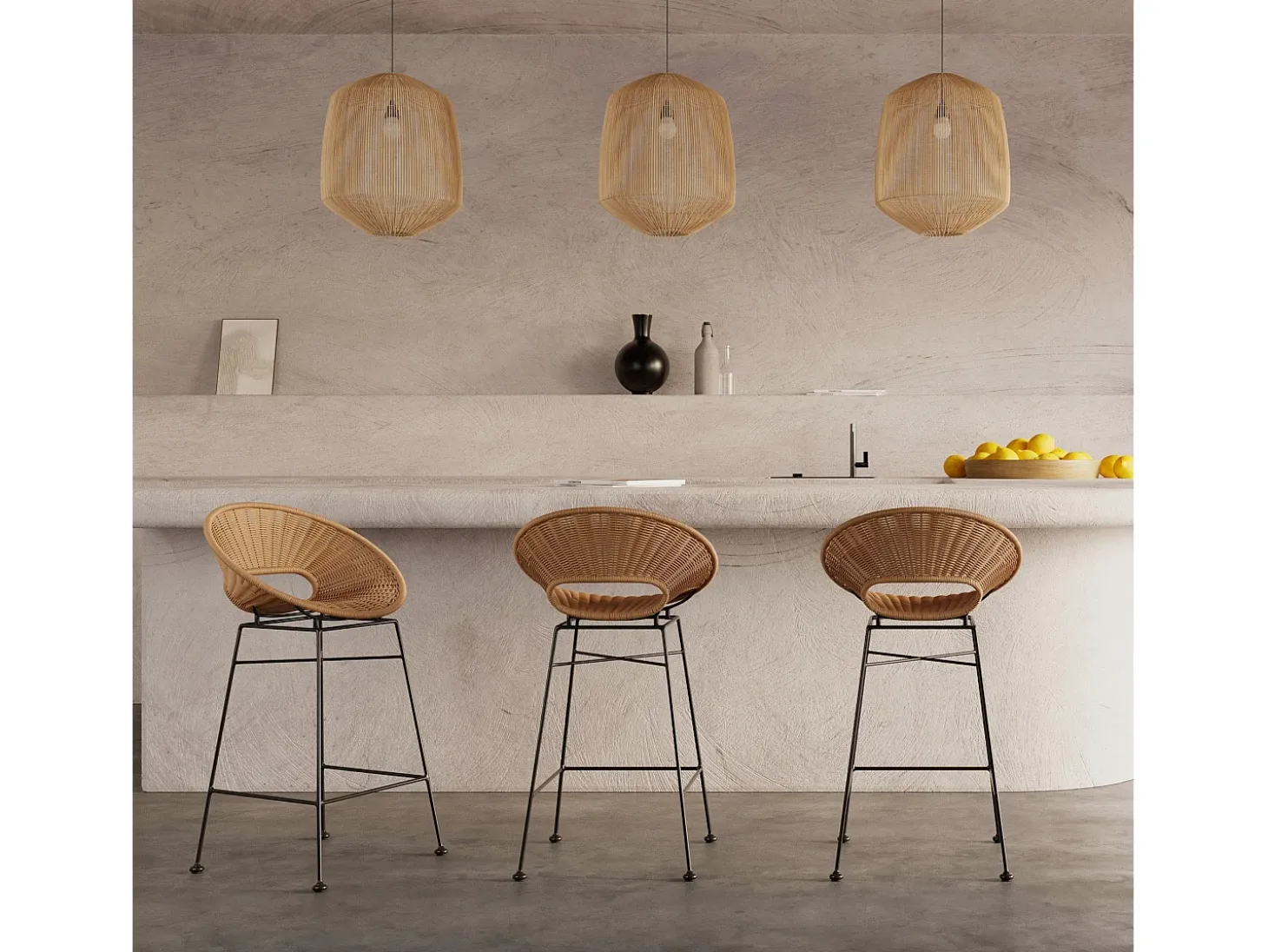 Set de 2 sillas para isla de cocina en resina trenzada natural 65 cm - Rava