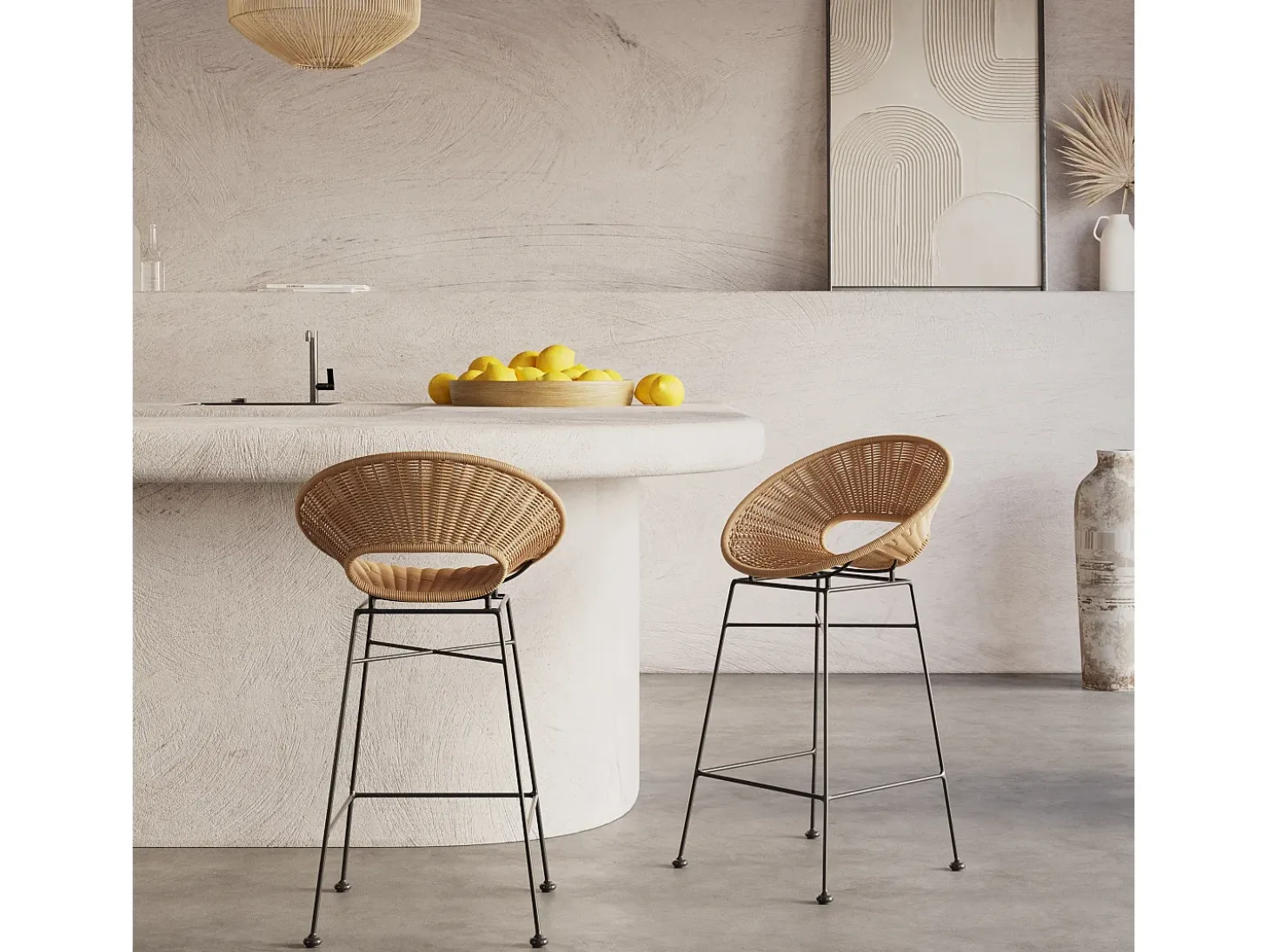 Set de 2 sillas para isla de cocina en resina trenzada natural 65 cm - Rava