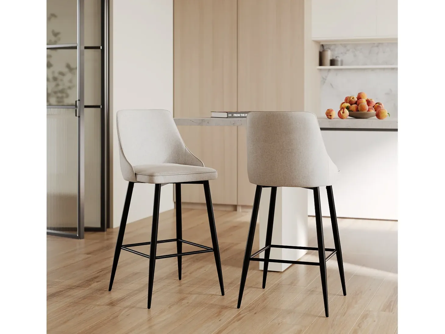 Set de 2 sillas para isla de cocina en tela beige 66,5 cm - Pipo