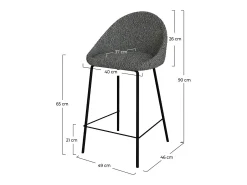 Set de 2 sillas para isla de cocina en tela gris 65 cm - Misty