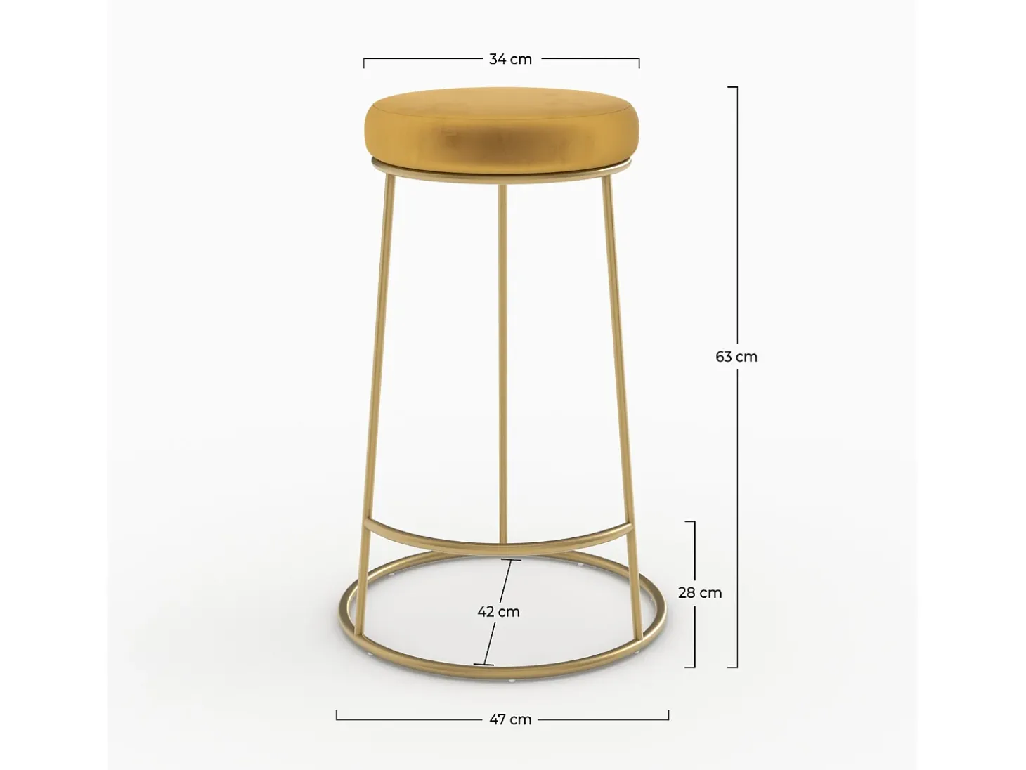 Set de 2 sillas para isla de cocina de terciopelo amarillo curry 63 cm - Kendal