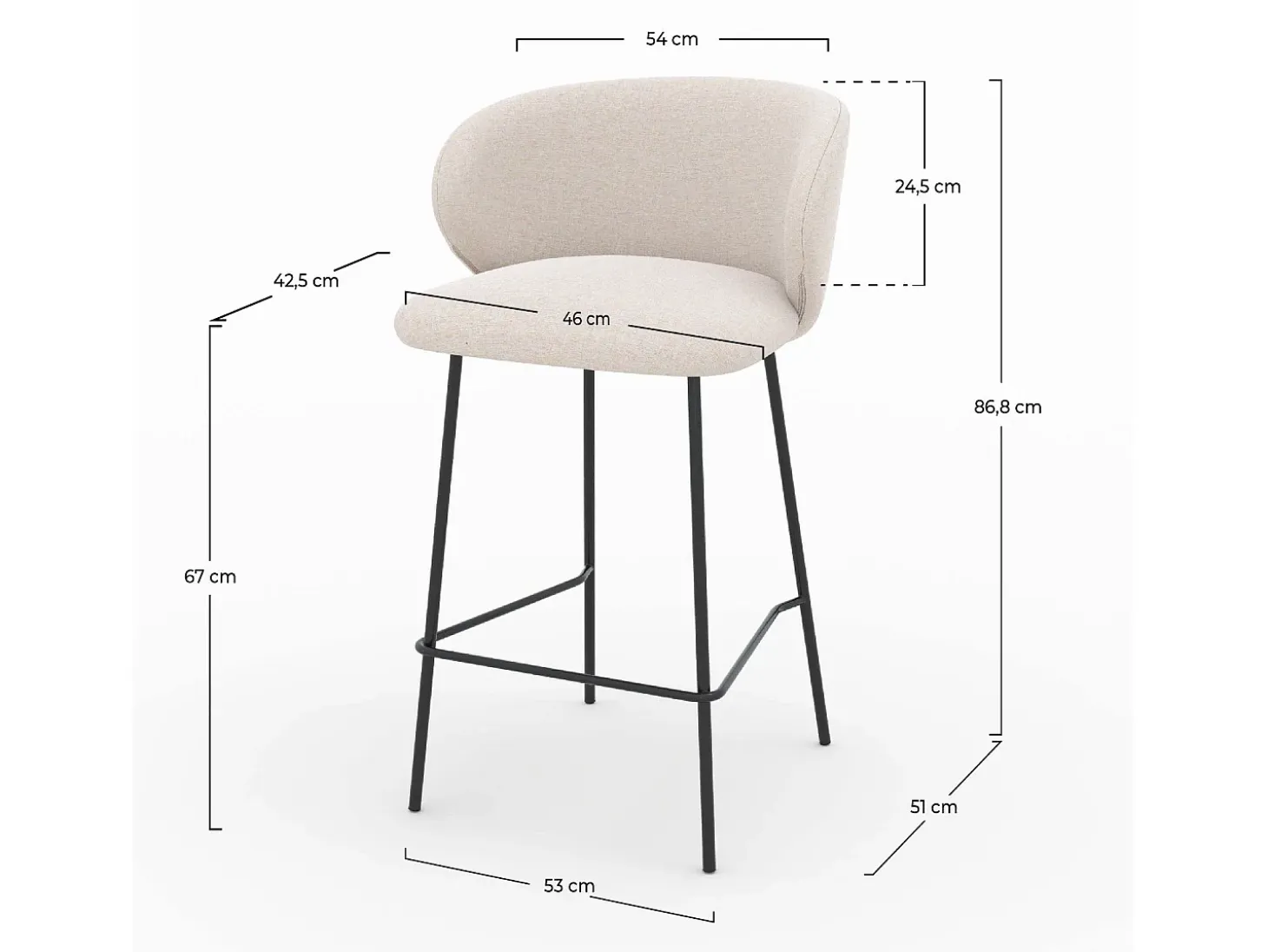 Set de 2 sillas para isla central en tela beige 68 cm - Victoria
